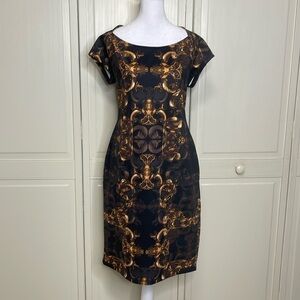 Bold Elements Women’s Short Sleeve Sheath Midi Dress Size Large Black/Brown